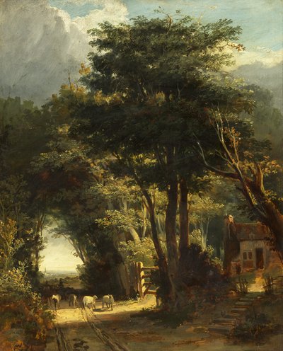 遠くにフレンチヘイ教会のある風景（キャンバスに油彩） 作： William James Muller