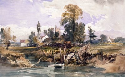 教会と家のある風景 作： William James Muller