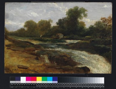 釣り人のいる川の風景、1842 作： William James Muller