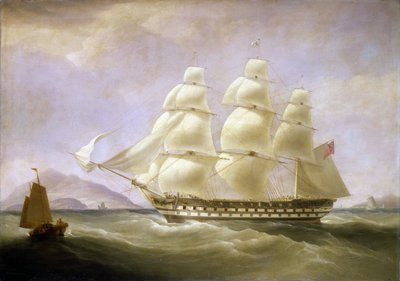 中国沖に浮かぶインディアマン船 "トリトン"。キャンバスに油彩 作： William John Huggins