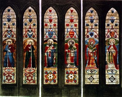 フレデリック・クリスチャン・ルイス（1779-1856）が彫刻し、ルドルフ・アッカーマン（1764-1834）が出版した「ウェストミンスター寺院」のプレートEの東窓（アクアチント）1812年 作： William Johnstone (after) White