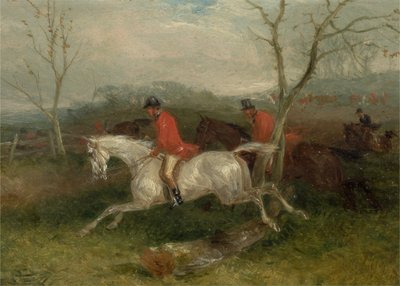 キツネ狩り：柵に来る（フルクライ）（板紙に油を塗る） 作： William Joseph Shayer