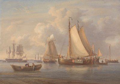 河口のアンカーでオランダの漁船 作： William Joy