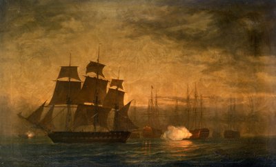 1797年5月30日、イギリス、シアネス沖で反乱を起こした「ノア号」から脱出したHMS「クライド号 作： William Joy
