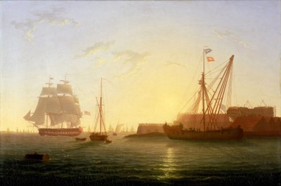 1797年5月30日朝、リチャード・パーカー（1867-1897）率いる「ノア」反乱軍から真夜中に脱出し、イギリスのシアネスに到着したHMS「クライド号 作： William Joy