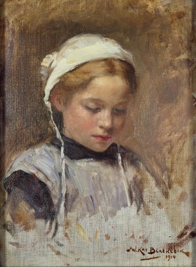 青いピナフォアの少女、1914 作： William Kay Blacklock