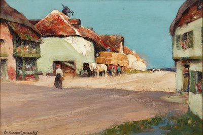 干し草のカート、ノルマンディーの村 (キャンバスに油彩) 作： William Kennedy