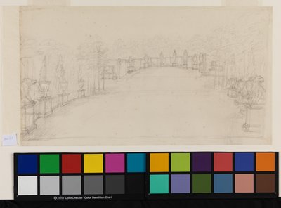 チズウィック、彫刻の配置を示すエクセドラの眺め（紙に鉛筆 作： William Kent
