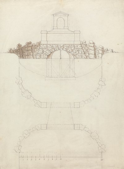 A cascata em Chiswick House, Middlesex: elevação e planta 作： William Kent