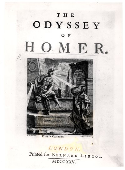 ホーマーの「オデッセイ」のタイトルページ、ピエールフルドリニエの彫刻（fl.1720-60） 作： William Kent