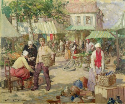 Um mercado bretão (óleo sobre tela) 作： William Lee Hankey