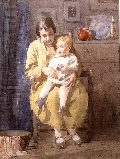 母と子（紙に水彩） 作： William Lee Hankey