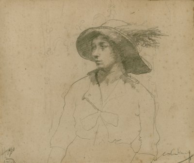 帽子をかぶった着席女性の肖像のための習作 作： William Lee Hankey