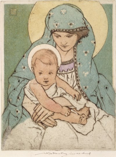幼子キリストを抱く聖母マリア (手描きのドライポイント) 作： William Lee Hankey