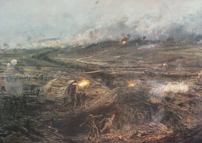 1917年11月20日の夜明け」-フランスのカンブレーでイギリスの戦車が行動を開始する 作： William Lionel (after) Wyllie