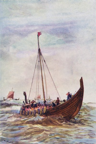 アルフレッド王時代の軍艦（カラーリトグラフ 作： William Lionel (after) Wyllie