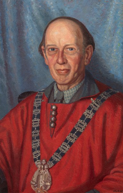 パーシー・ジョン・デルフ・スミス (1882-1948) アーティストであり、1941 年に芸術労働者ギルドのマスター (キャンバスに油彩) 作： William Lionel Clause