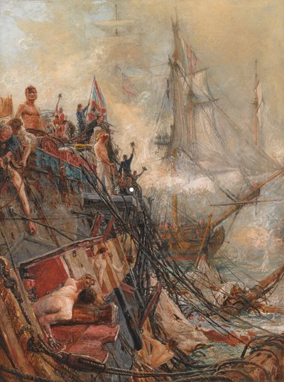 "不自由だが征服されていない": H.M.S. 1805年10月21日、トラファルガーの「ベルアイル」（キャンバスに油彩） 作： William Lionel Wyllie