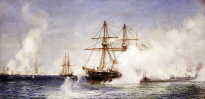 アレクサンドリア（エジプト）爆撃中のHMS「コンドル」（7月11日 作： William Lionel Wyllie