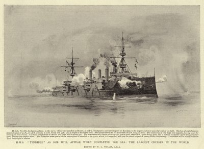 世界最大の巡洋艦「シー」の完成時に登場するHMS恐ろしい 作： William Lionel Wyllie