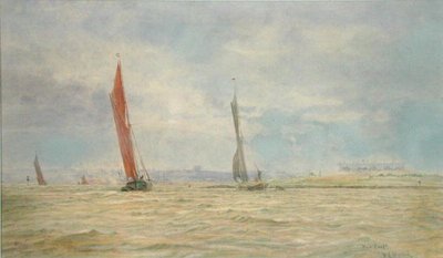 フー・フォート、メドウェイ川（水彩・紙） 作： William Lionel Wyllie