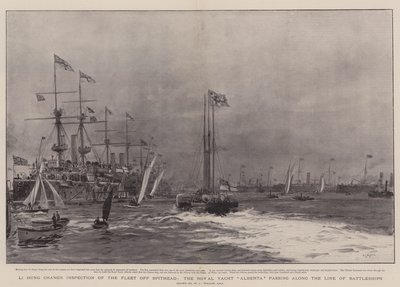 Li Hung Changによるスピットヘッド沖の艦隊の検査、戦艦のラインに沿ったロイヤルヨットアルバータ 作： William Lionel Wyllie