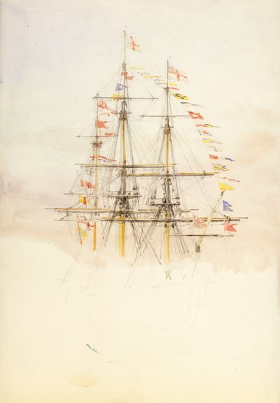 HMS「ヴィクトリー」のマスト、19世紀後半から20世紀初頭（水彩、黒鉛画） 作： William Lionel Wyllie