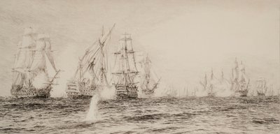 戦闘中の 4 本マストの船 作： William Lionel Wyllie