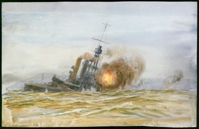 旧ドイツ戦艦「バーデン」の研究（1921年、砲撃の標的としてリストアップされ、砲撃を受ける 作： William Lionel Wyllie