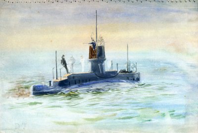 潜水艦D7、20世紀初頭（水彩、グラファイト） 作： William Lionel Wyllie