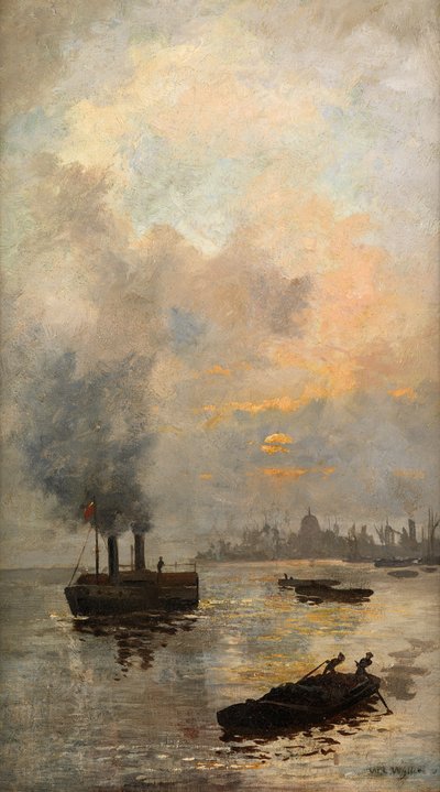 テムズの夕日（キャンバスに油彩） 作： William Lionel Wyllie