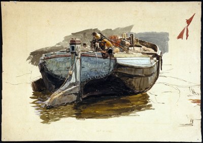 テムズ川の屋形船（イギリス）。水彩画 作： William Lionel Wyllie