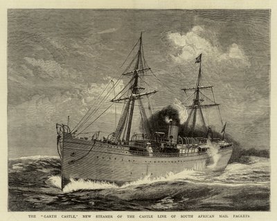 ガース城、南アフリカのメールパケットのキャッスルラインの新しい汽船 作： William Lionel Wyllie