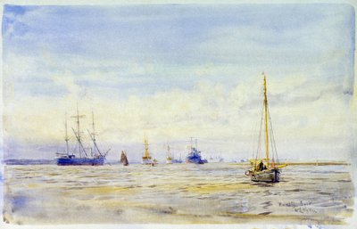 ハンブル川（イギリス）とボート遊び。ウィリアム・ライオネル・ウィリー（1851-1931）の水彩画、19世紀後半。 作： William Lionel Wyllie