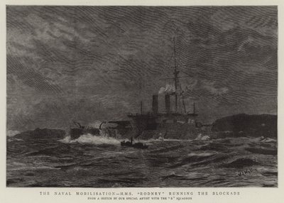 海軍動員、封鎖を実行しているHMSロドニー 作： William Lionel Wyllie