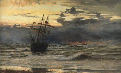嵐の後の海ビーチ-時間、夜明け 作： William Lionel Wyllie