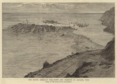 南米戦争、町とイキケの港、ペルー 作： William Lionel Wyllie