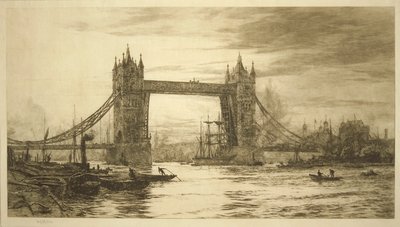 テムズ川から見たタワーブリッジ、ロンドン、1894-1931年頃 作： William Lionel Wyllie