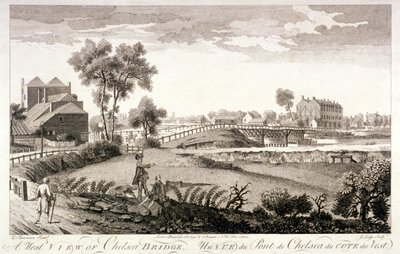 チェルシー橋の西側の眺め、ロンドン、c1760 作： William Lodge