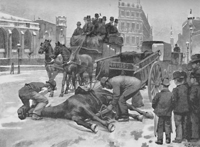 ホルボーン高架橋-滑りやすい日、1891年 作： William Luker