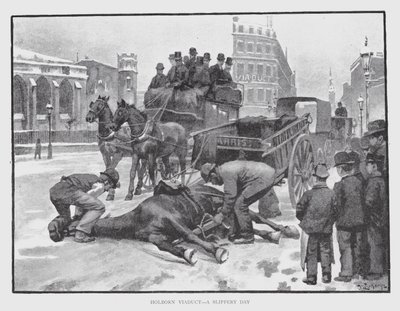 Holborn Viaduct, a Slippery Day (litho) 作： William Luker