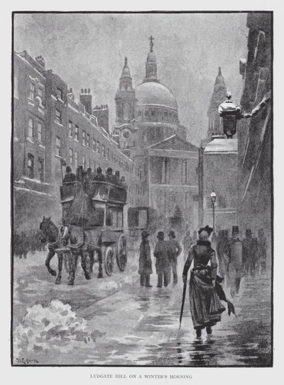 冬の朝のLudgate Hill (litho) 作： William Luker