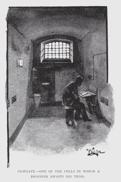 ニューゲート、裁判を待つ囚人がいる独房の一つ（リトグラフ 作： William Luker