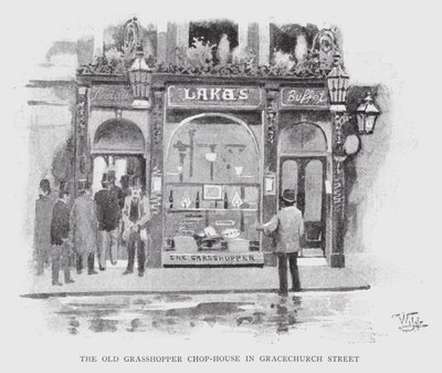 グレースチャーチ・ストリートの「The Old Grasshopper Chop-House」（リトグラフ版 作： William Luker