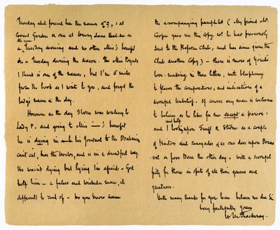 1851年9月12日、ウィリアムメイクピースタッカリーからTWギブスへの手紙。 作： William Makepeace Thackeray
