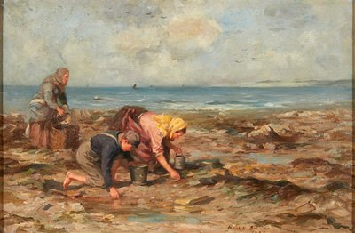 Mussel Gatherers (キャンバスに油彩) 作： William Marshall Brown