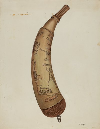 パウダーホーン（1940年頃）。 作： William McAuley