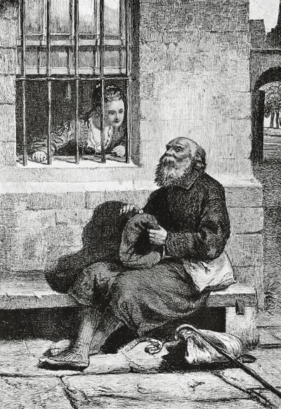 ミス ウォーダーと物乞いのイーディ オチルツリー、アンティークのイラスト、ウォルター スコット (1771-1832) による歴史小説、ウィリアム マクタガート (1835-1910) による描画後の彫刻 作： William McTaggart