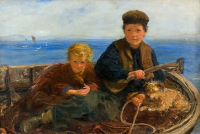 舟に乗った二人の少年と一匹の犬 1871年頃 （油彩・キャンバス 作： William McTaggart