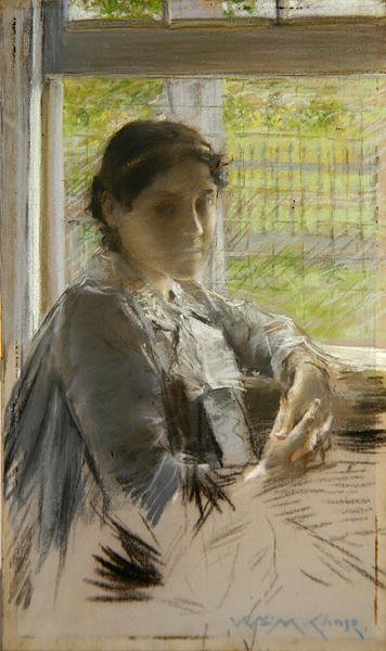 窓辺にて」1890年頃 （パステル・キャンバス 作： William Merritt Chase